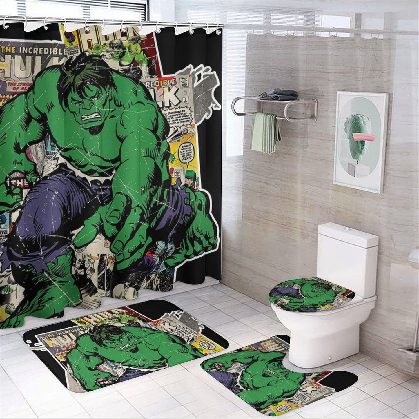 Muscular Humanoid Superhero Shower Curtain