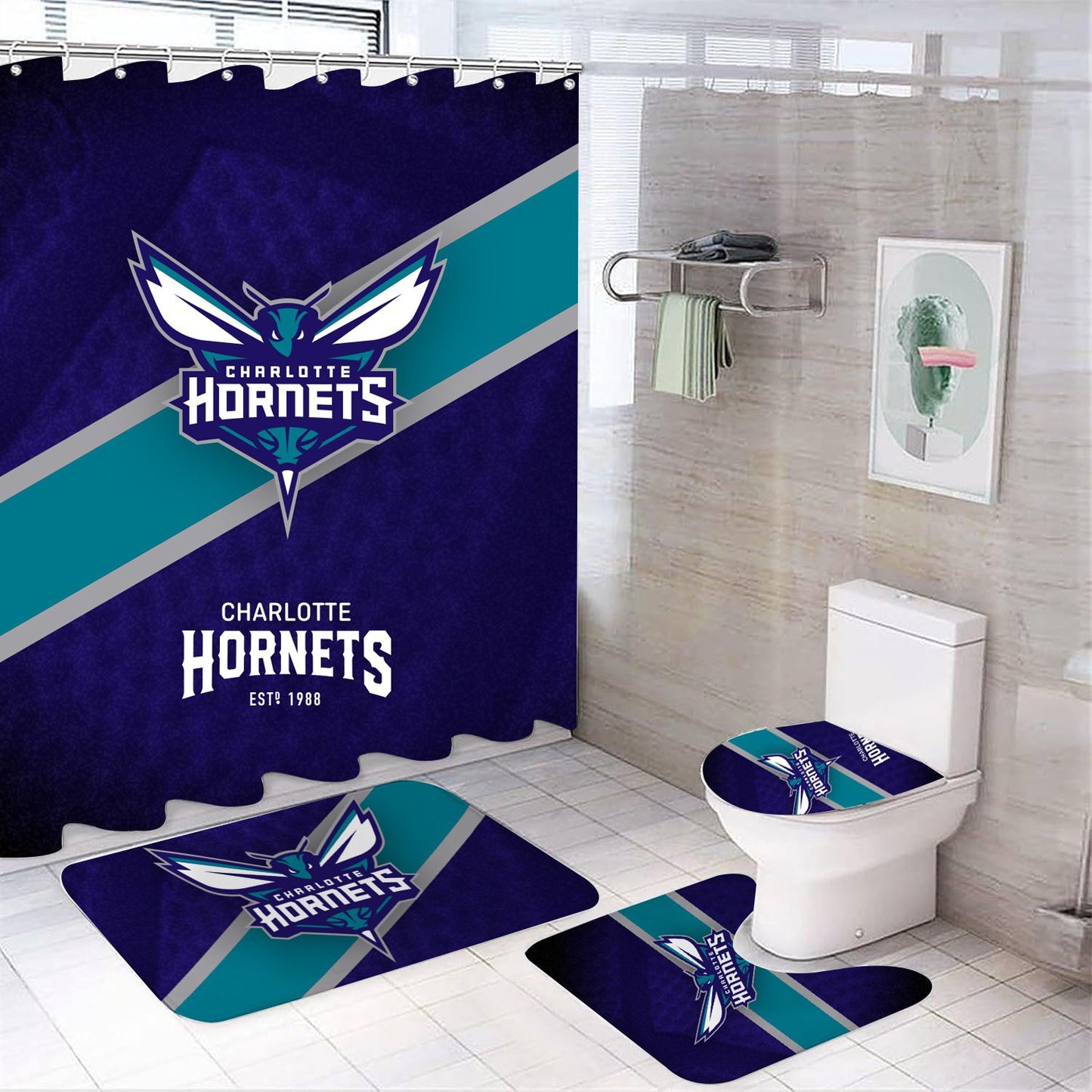 Rideau de douche Charlotte Hornets, équipe de basket NBA, 180x180cm