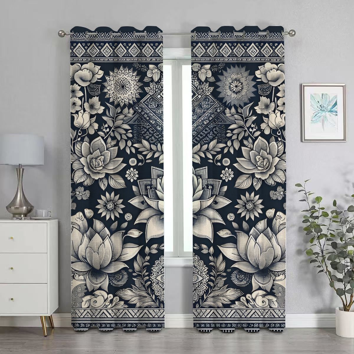 Blue Batik Bohemian Blackout Curtain
