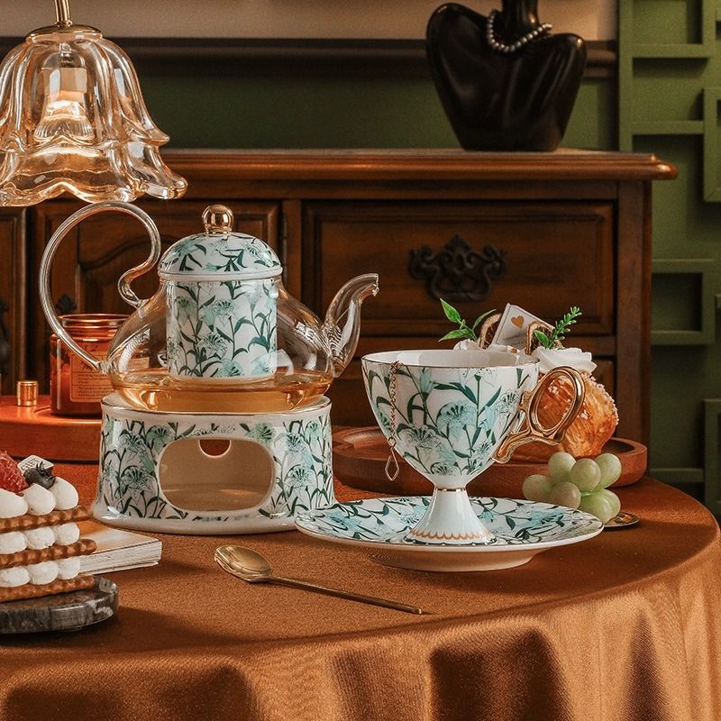 Botanical Lilies Teal Tea Cup and Saucer Set