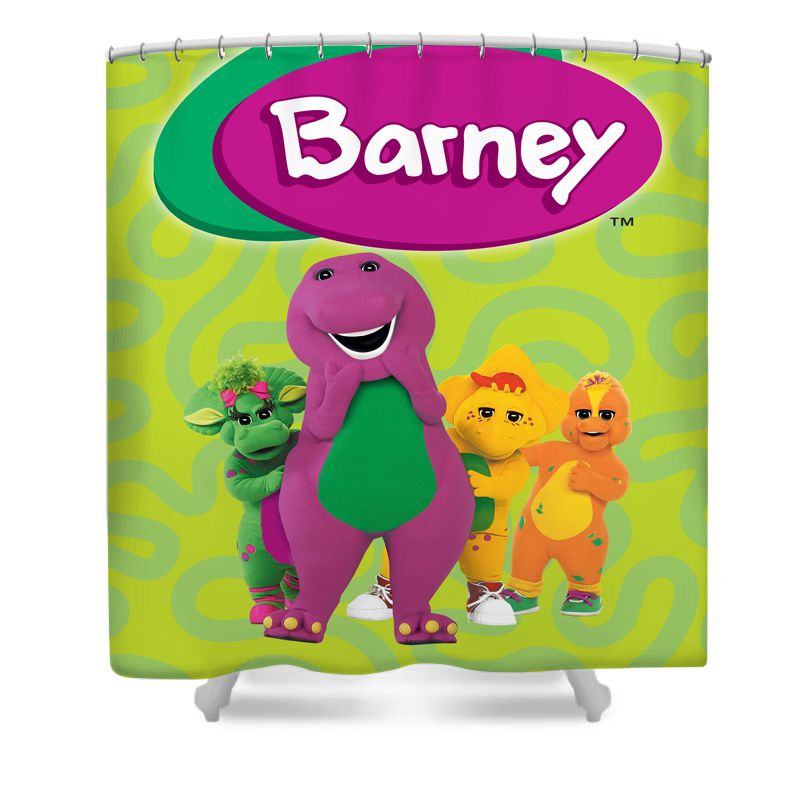 Cartoon Purple Dinosaur Shower Curtain - 4Pcs Set