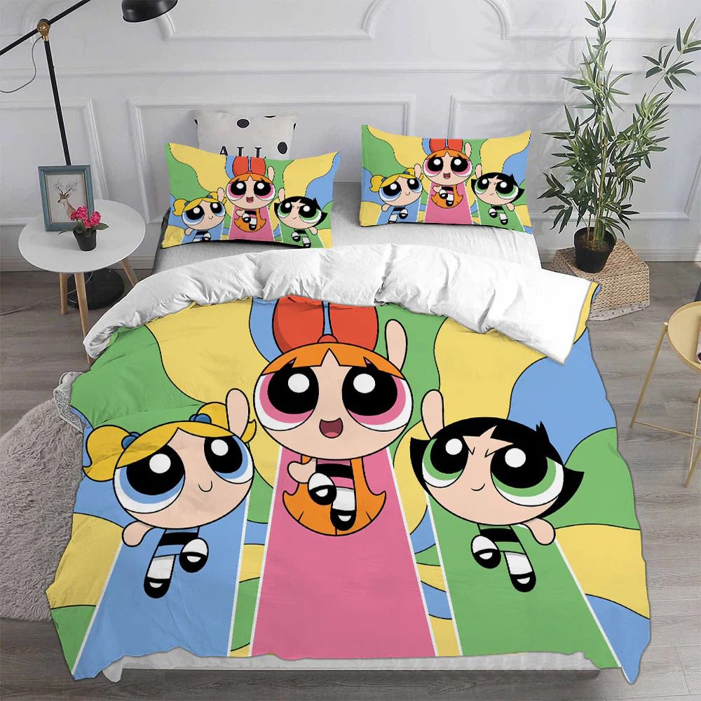 Cartoon Superpowered Sisters Bedding Set