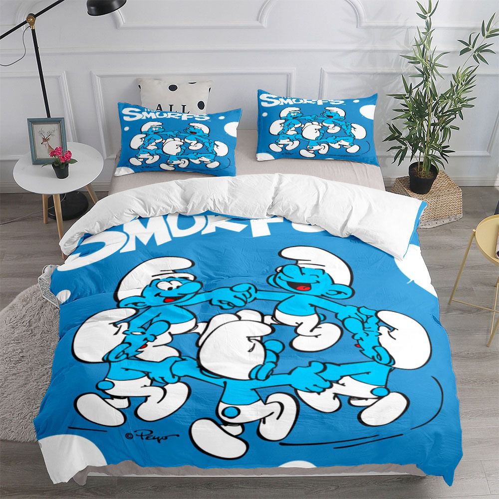 Cartoon Tiny Blue Creatures Bedding Set