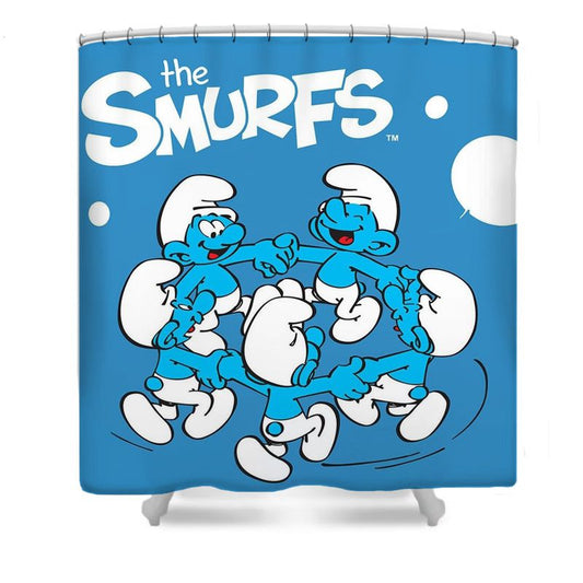 Cartoon Tiny Blue Creatures Shower Curtain