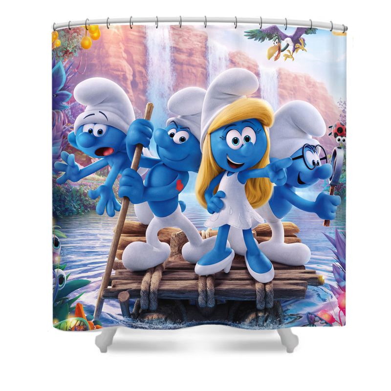 Cartoon Tiny Blue Creatures Shower Curtain