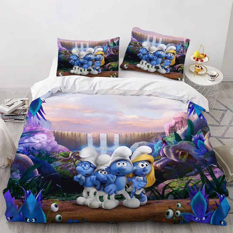 Cartoon Tiny Blue Creatures Bedding Set