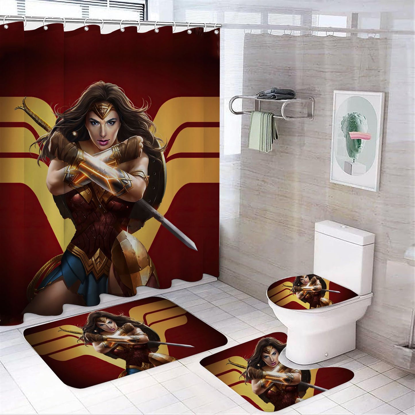Duschvorhang Wonder Women, Symbol, Comic-Superhelden-Anime, 180x180cm