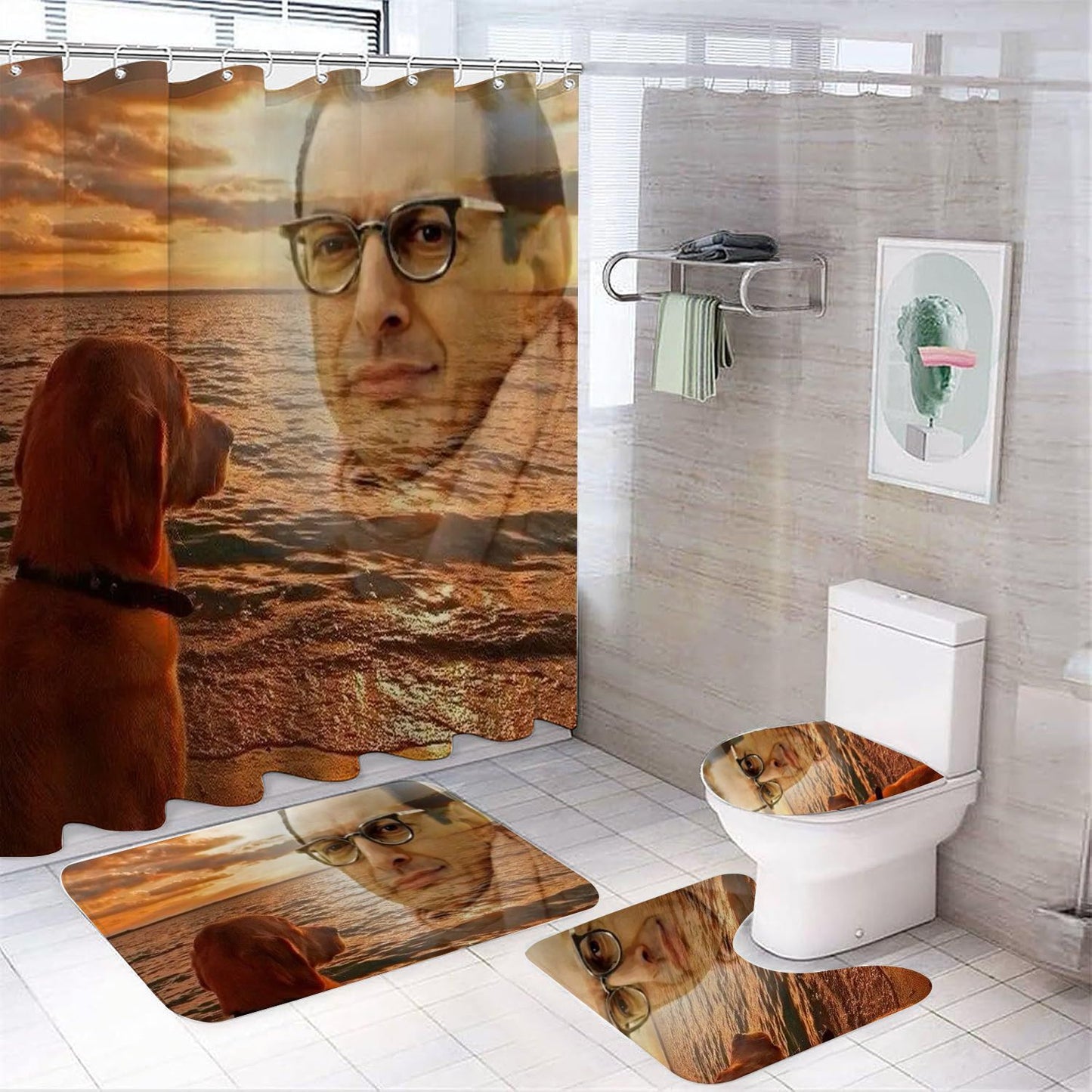 Funny Jeff Oil Painting with Monkey Shower Curtain