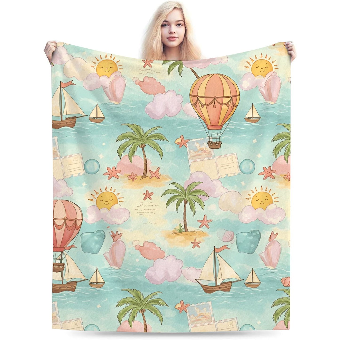 Hot Air Balloon Beachy Throw Blanket