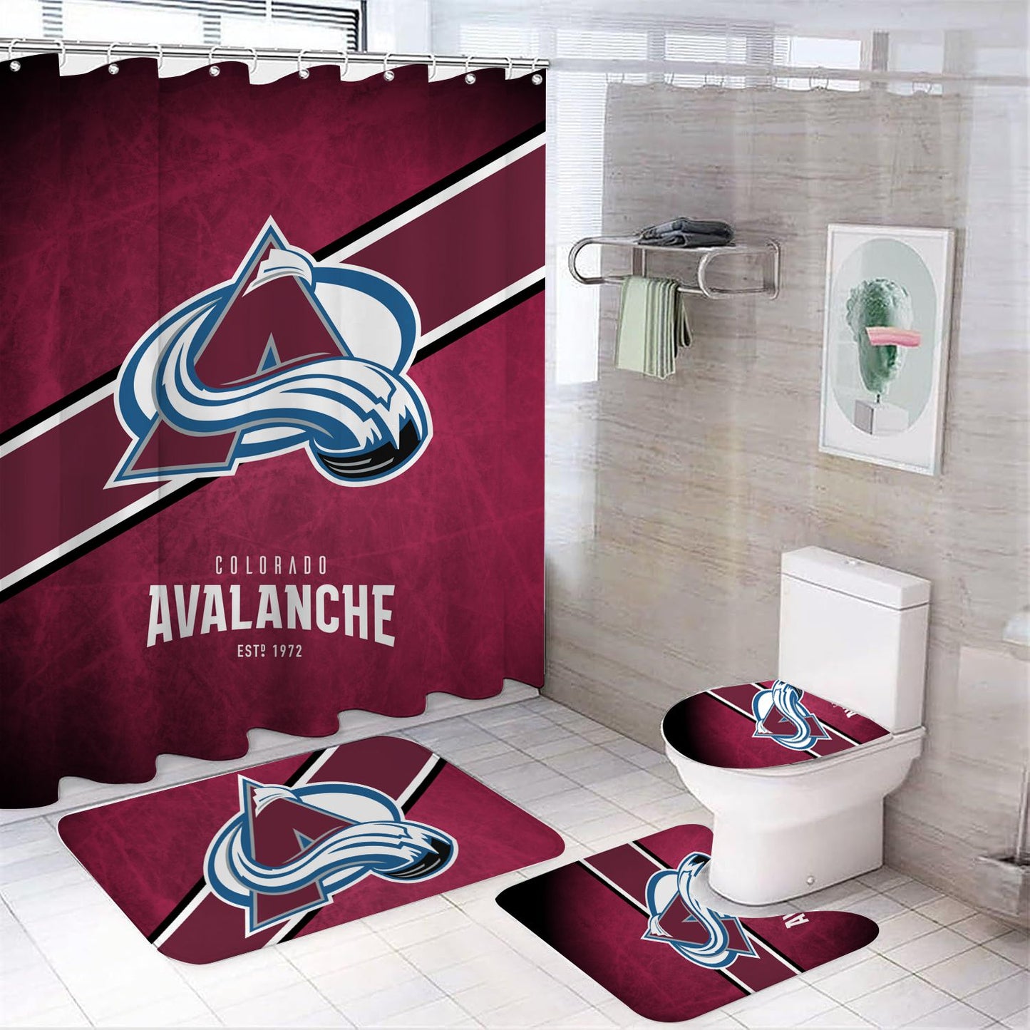 Rideau de douche Avalanche du Colorado, Club de l'équipe de hockey tricoté, 180x180cm