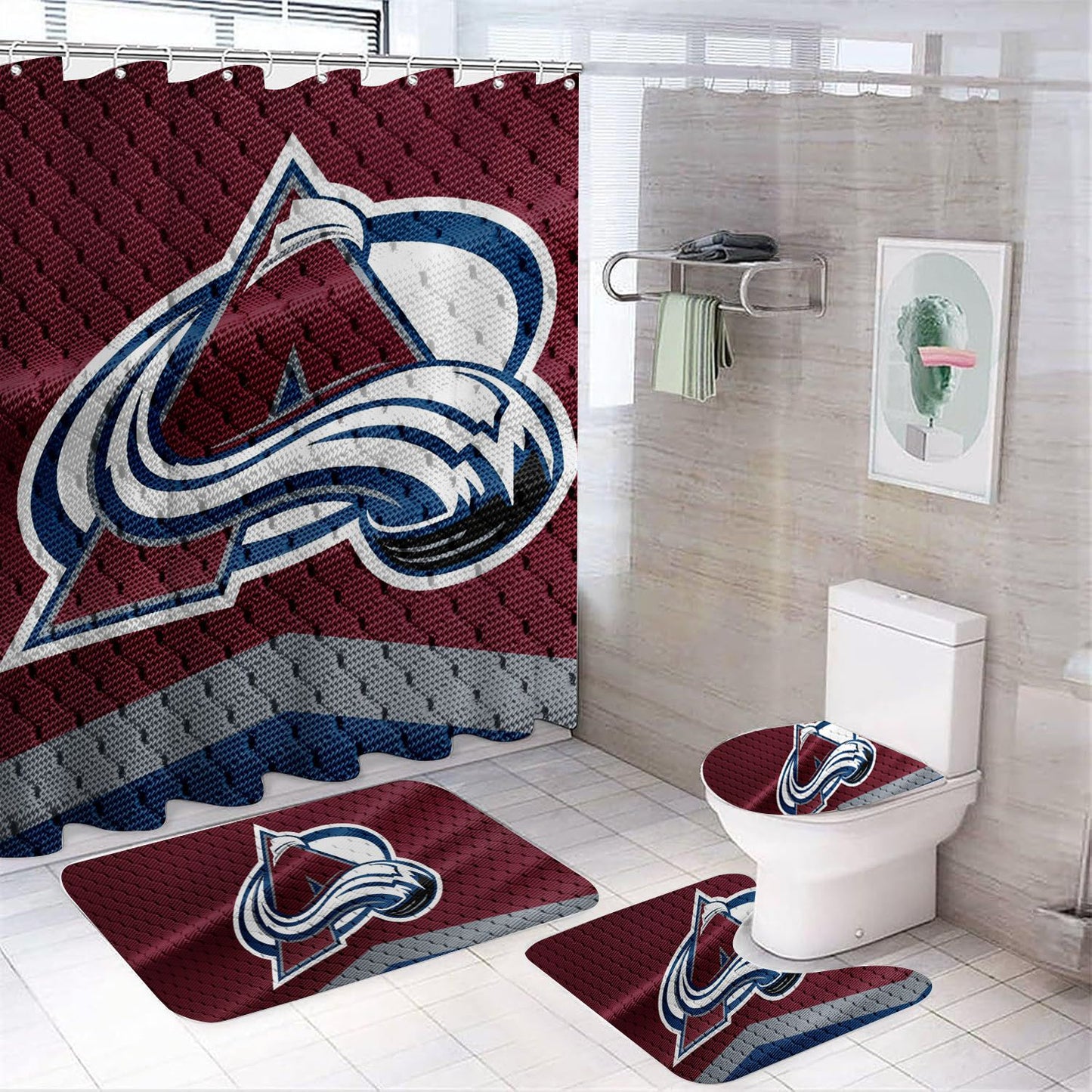 Rideau de douche Avalanche du Colorado, Club de l'équipe de hockey tricoté, 180x180cm