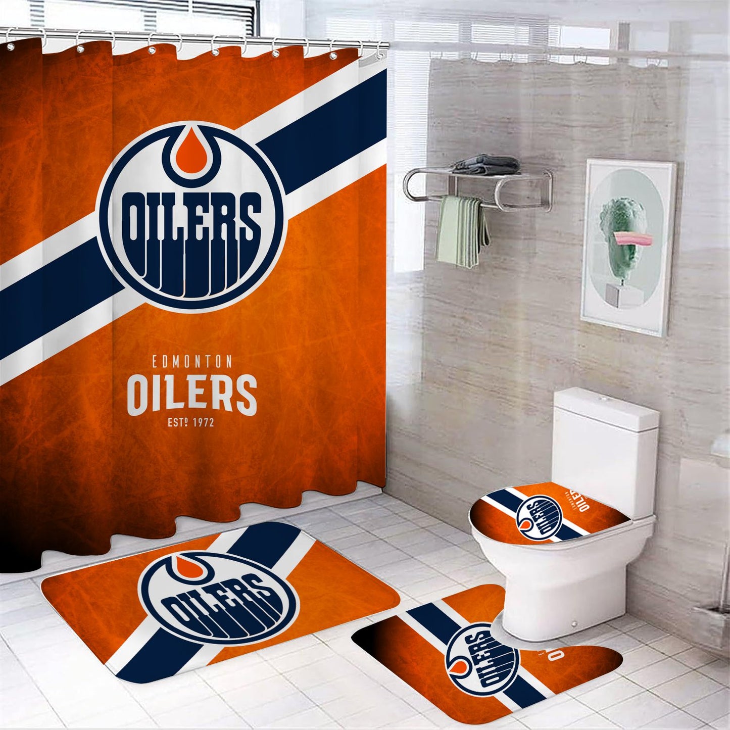 Edmonton Oilers Duschvorhang Hockey Sport Team Logo Badezimmer Dekor
