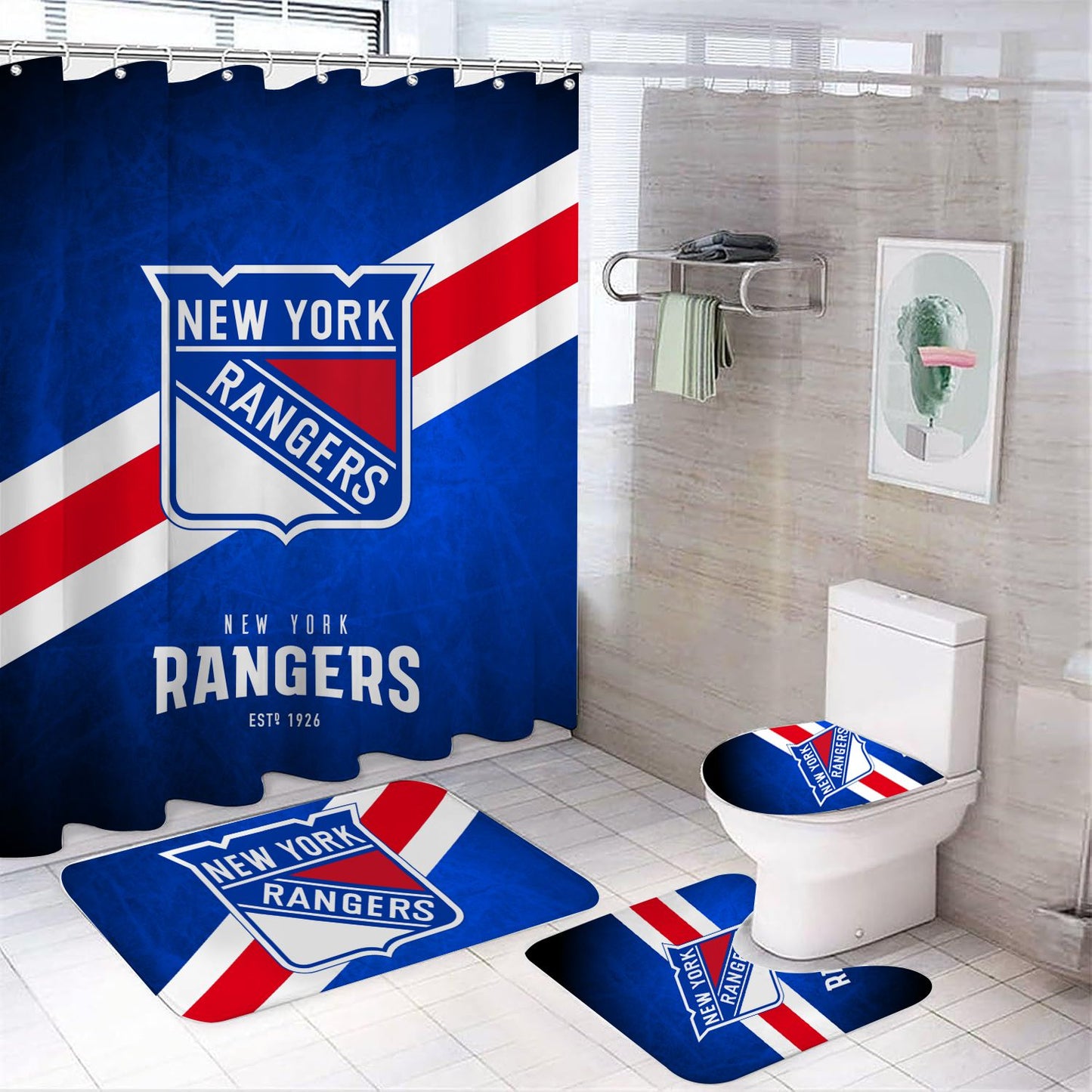 Rideau de douche Rangers de New York, équipe de hockey Blue Brick, 180x180cm