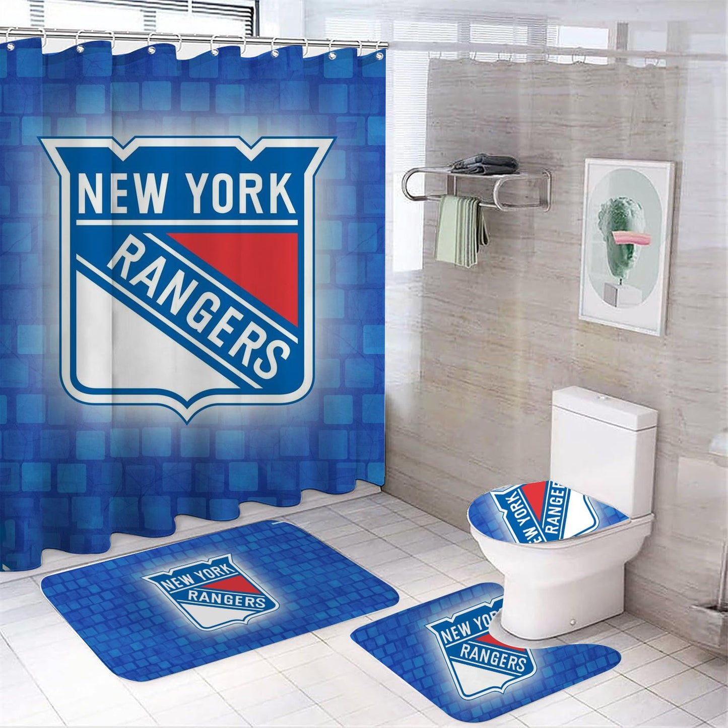 Rideau de douche Rangers de New York, équipe de hockey Blue Brick, 180x180cm