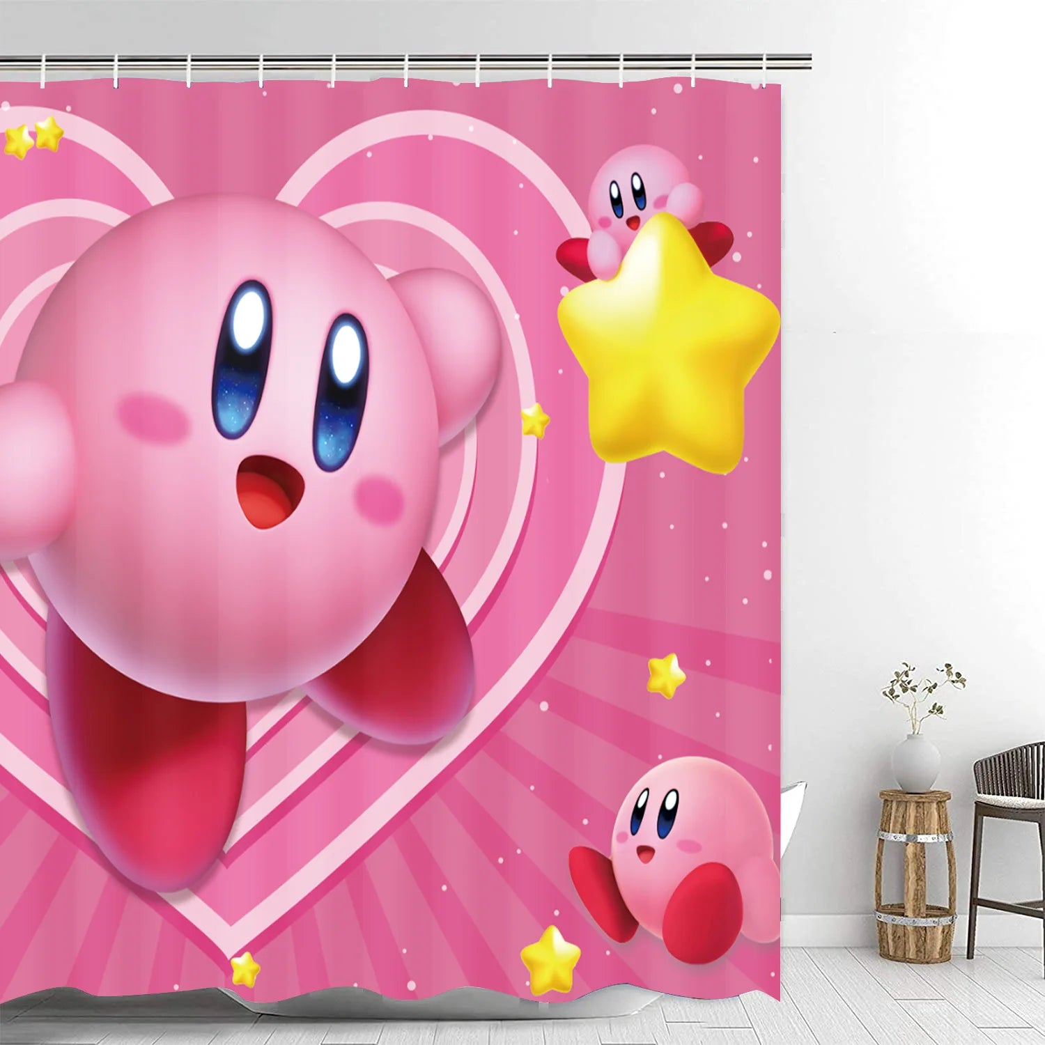 Kirby Shower Curtain, Stars Dreamland Cartoon Bathroom Decor – Heartcasa