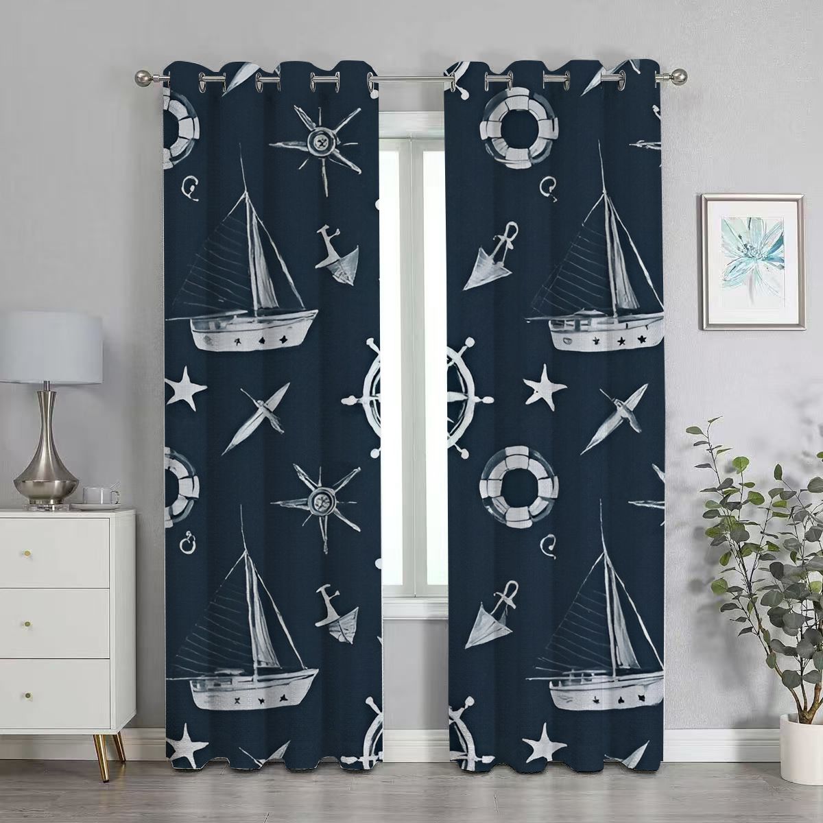Nautical Anchor Boats Blackout Curtain
