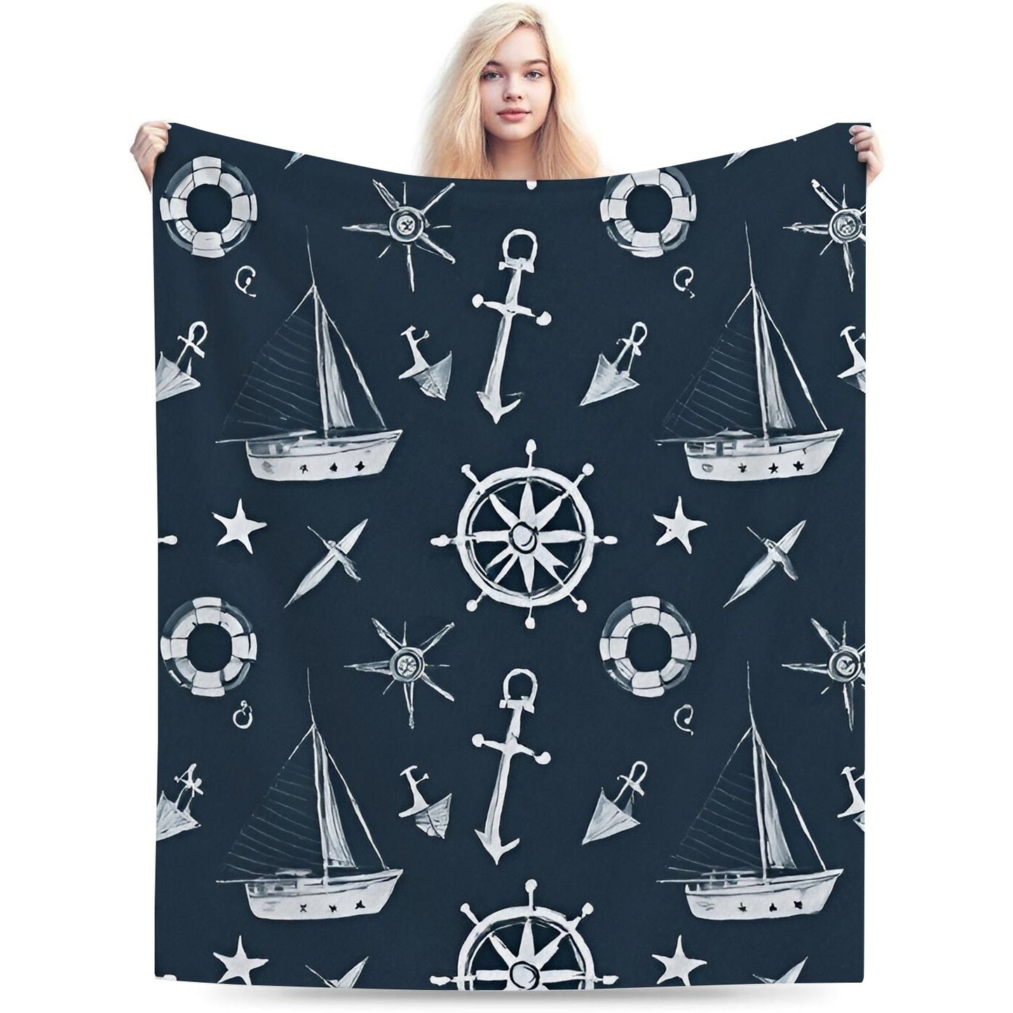 Nautical Anchor Boats Throw Blanket