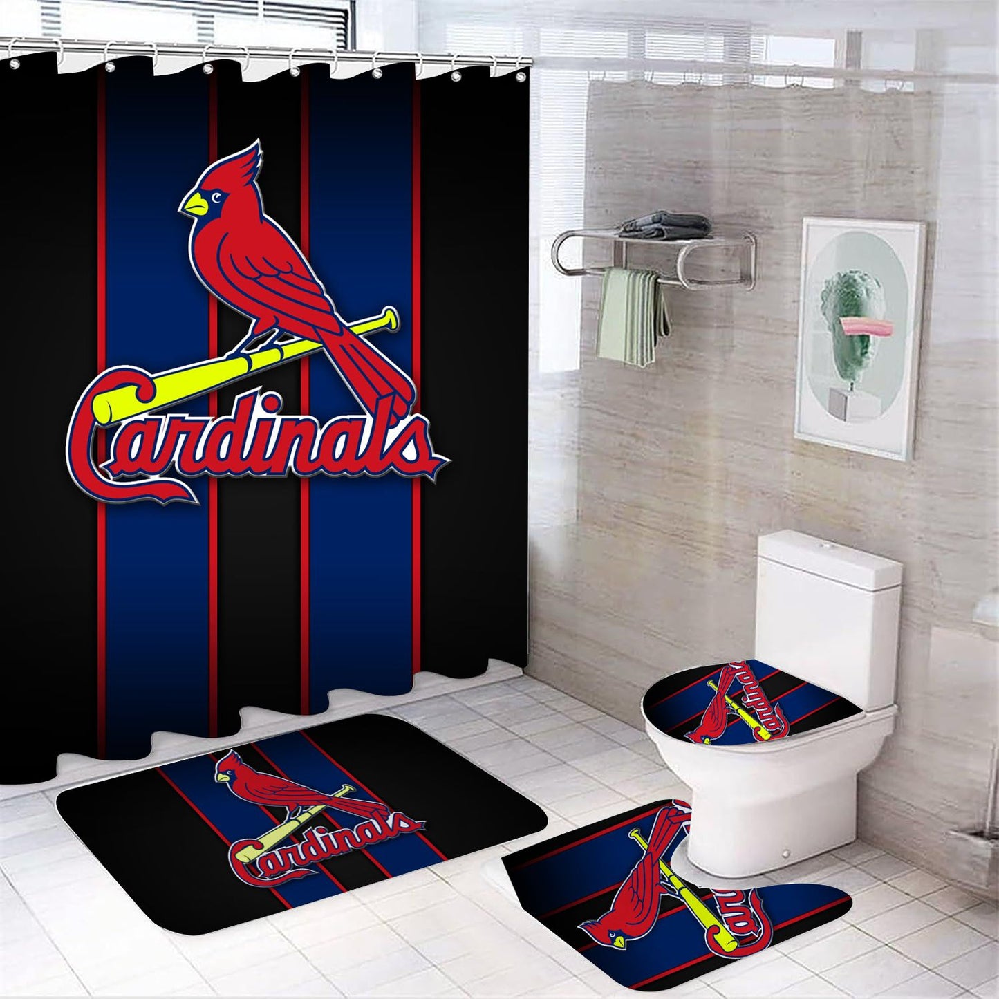 Red Blue St Louis Baseball Shower Curtain