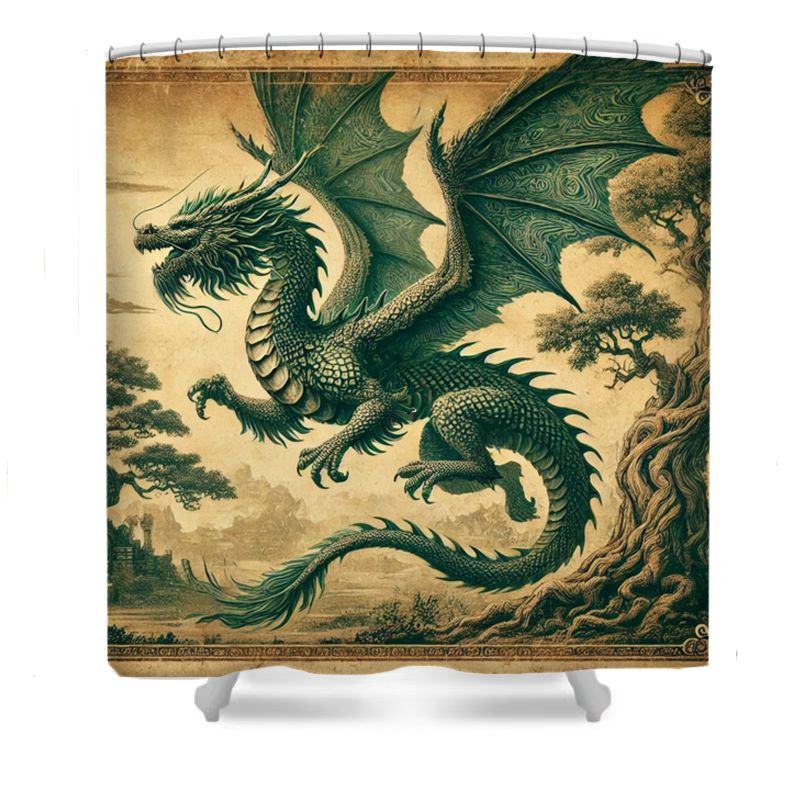 Retro Green Dragon Shower Curtain