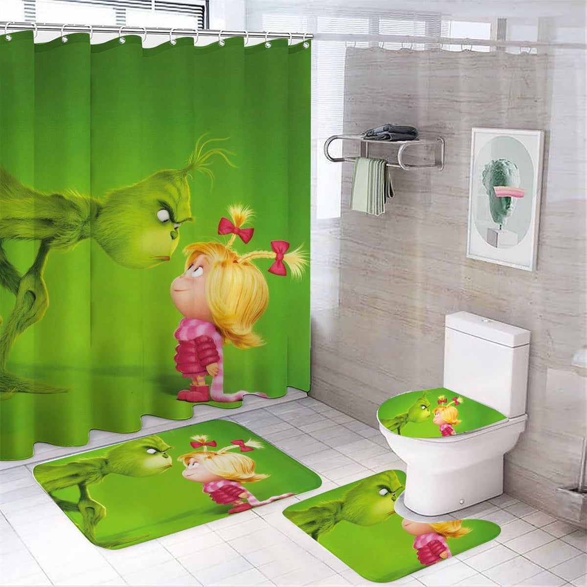 Cartoon Stolen Christmas Shower Curtain Set