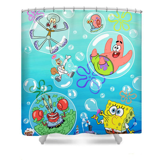 Douchegordijn Spongebob, Lachend Gezicht, Gele Cartoon, 180x180cm
