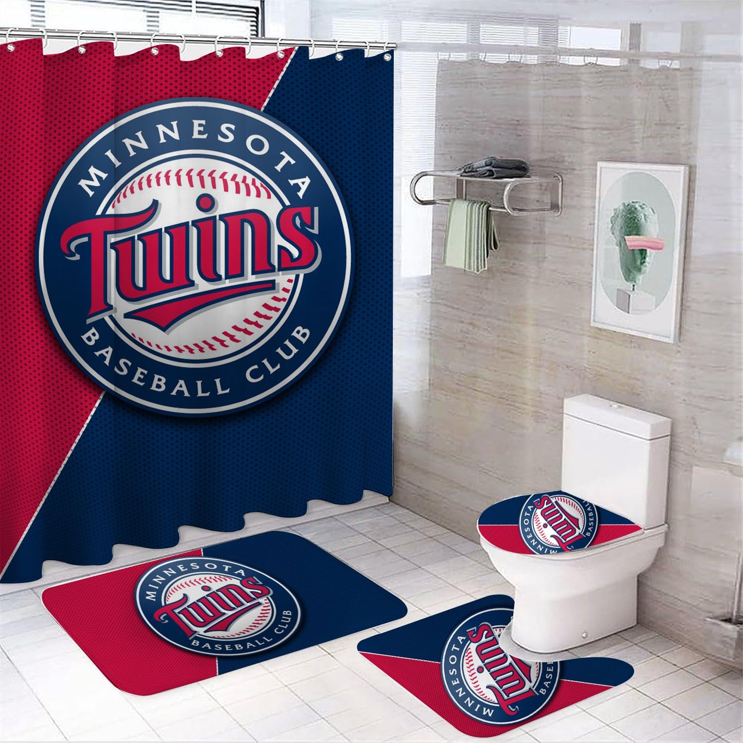 Rideau de douche Twins du Minnesota, équipe de baseball bleue, 180x180cm