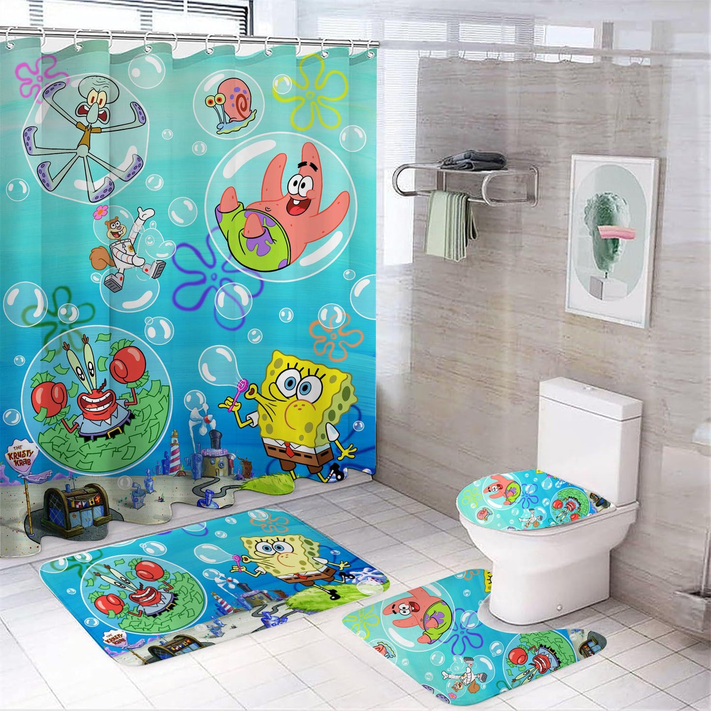 Spongebob Duschvorhang, lächelndes Gesicht, gelbes Cartoon, 180x180cm