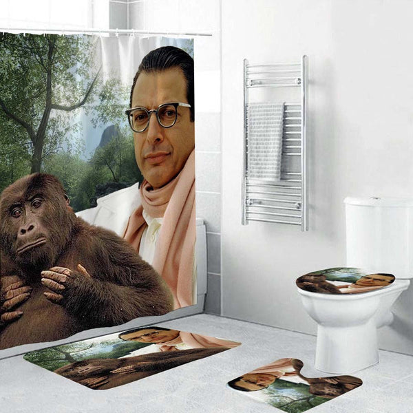 Funny Jeff Oil Painting with Monkey Shower Curtain