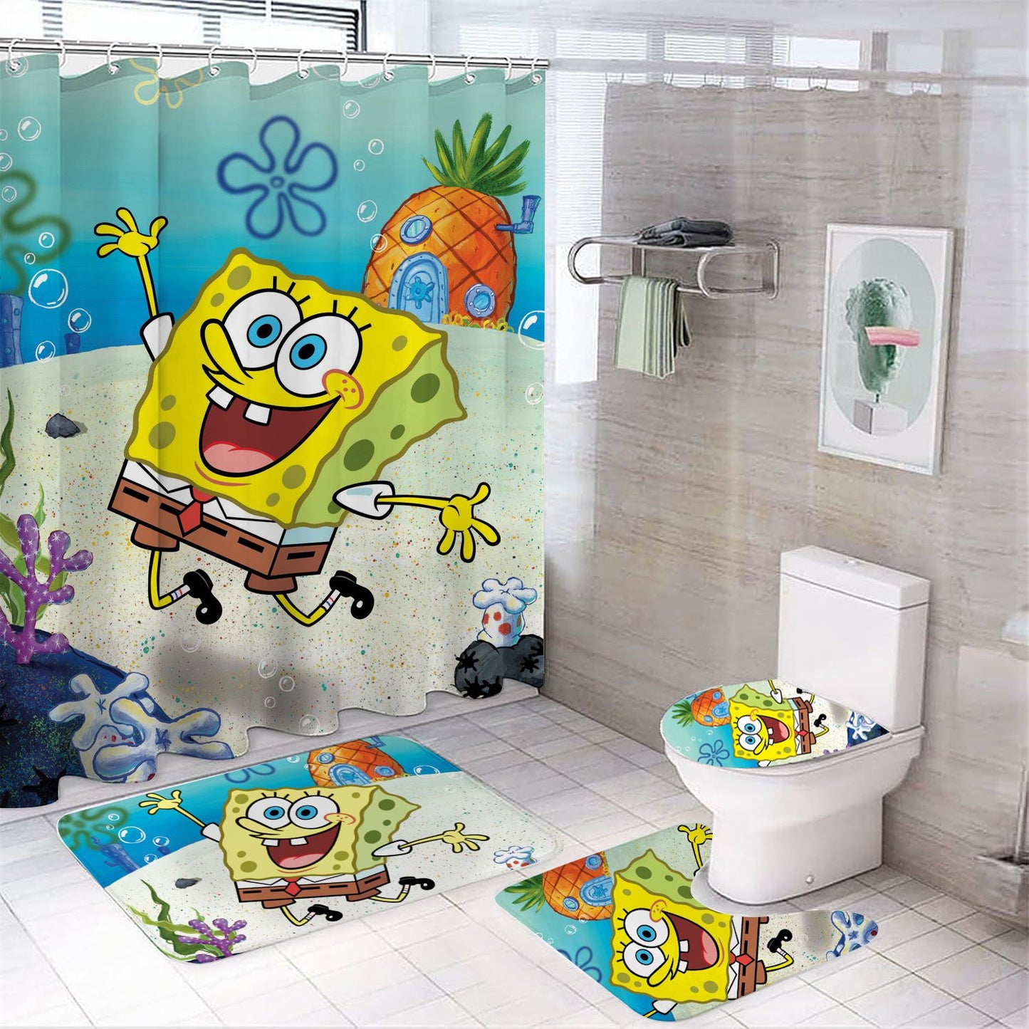 Rideau de Douche Spongebob, bob l éponge, visage souriant Rideaux 180x180