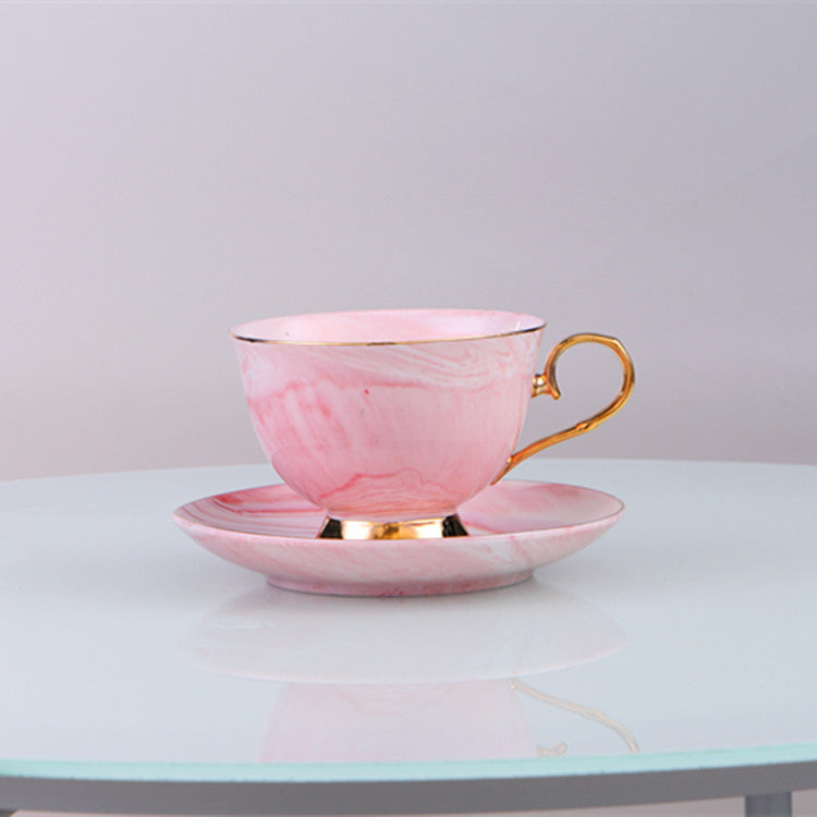 Marble Print Tea Cup And Saucer Set Monochrome Coffee Teacup with Plate Spoon - 3 Pieces