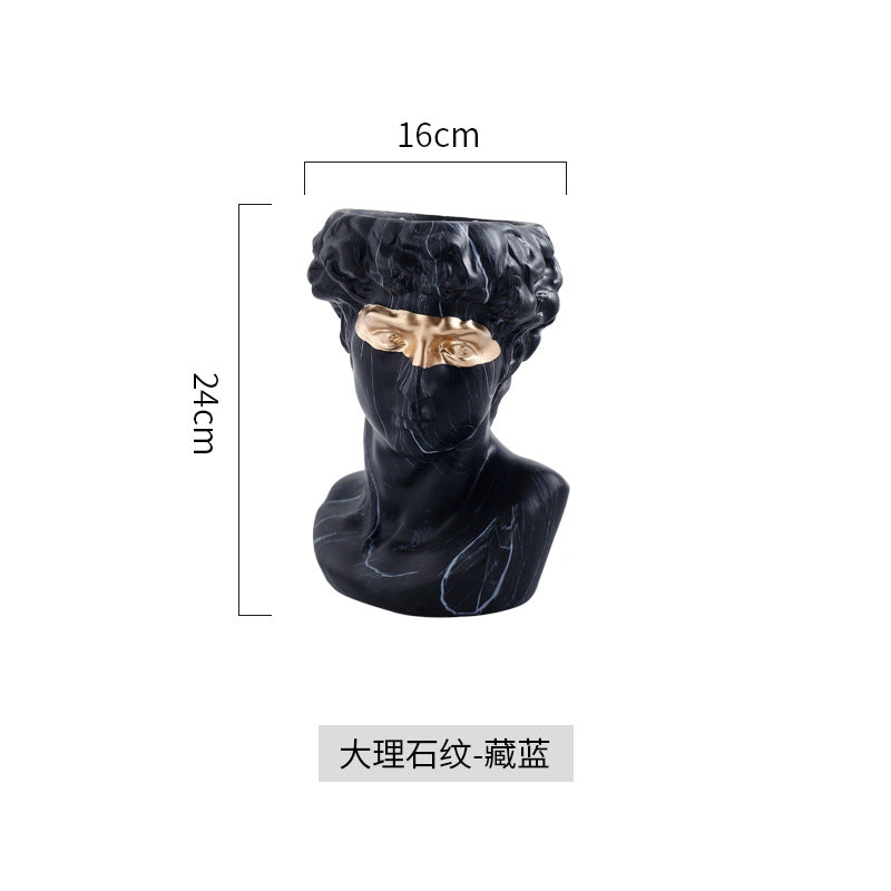 David Bust Planter with Golden Eye Mask Ceramic Vase Statue Flower Cactus Succulent Plant Pot
