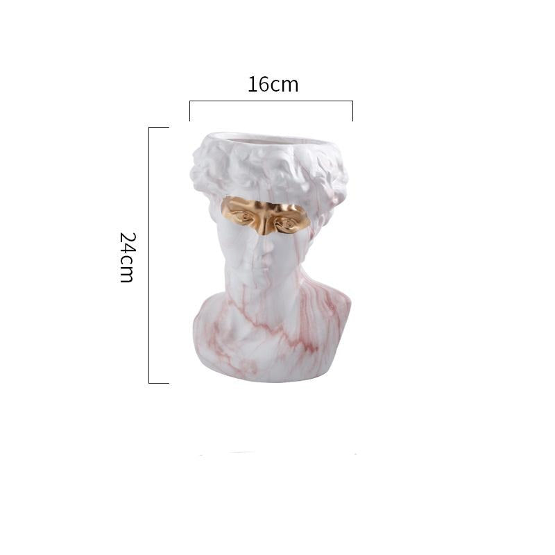 David Bust Planter with Golden Eye Mask Ceramic Vase Statue Flower Cactus Succulent Plant Pot