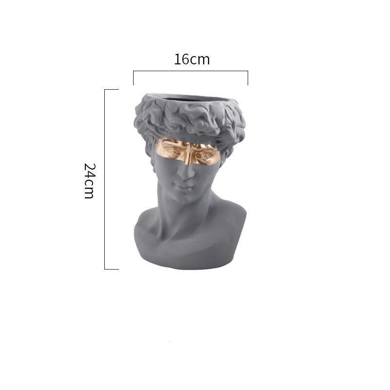 David Bust Planter with Golden Eye Mask Ceramic Vase Statue Flower Cactus Succulent Plant Pot