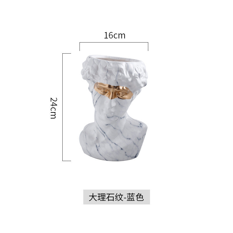 David Bust Planter with Golden Eye Mask Ceramic Vase Statue Flower Cactus Succulent Plant Pot
