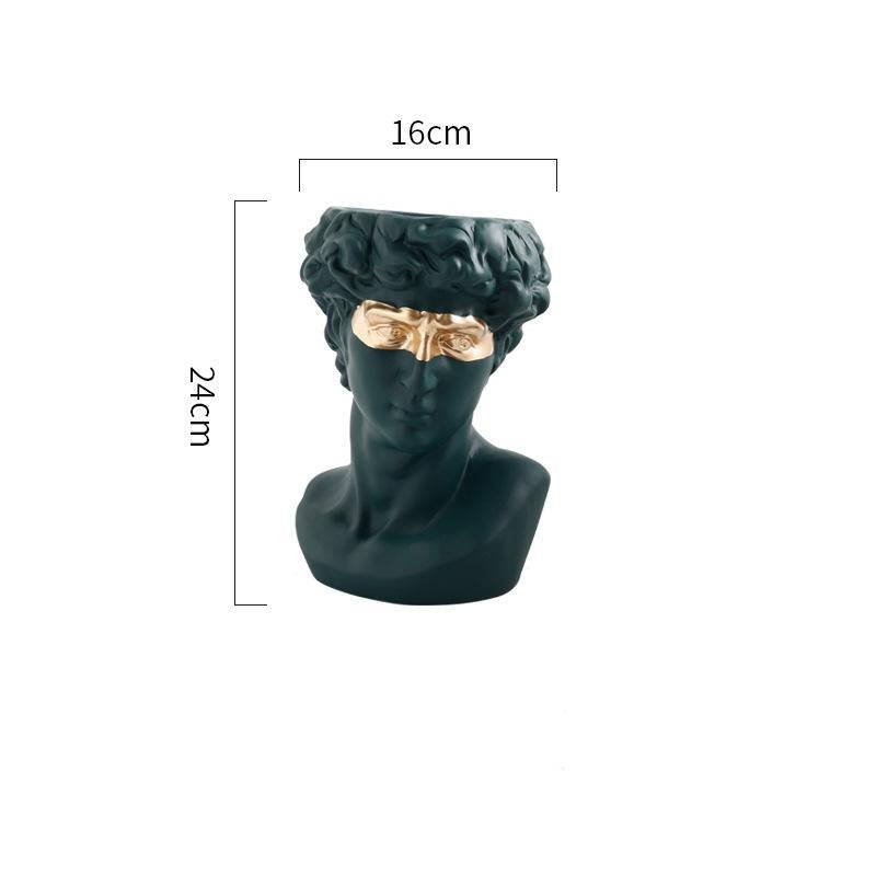 David Bust Planter with Golden Eye Mask Ceramic Vase Statue Flower Cactus Succulent Plant Pot