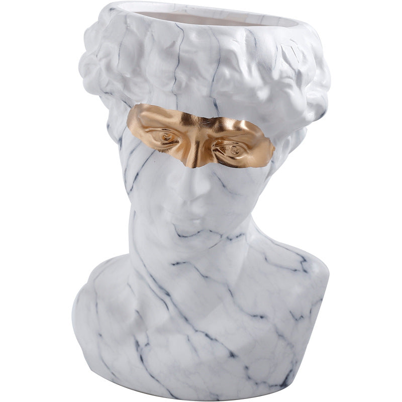 David Bust Planter with Golden Eye Mask Ceramic Vase Statue Flower Cactus Succulent Plant Pot