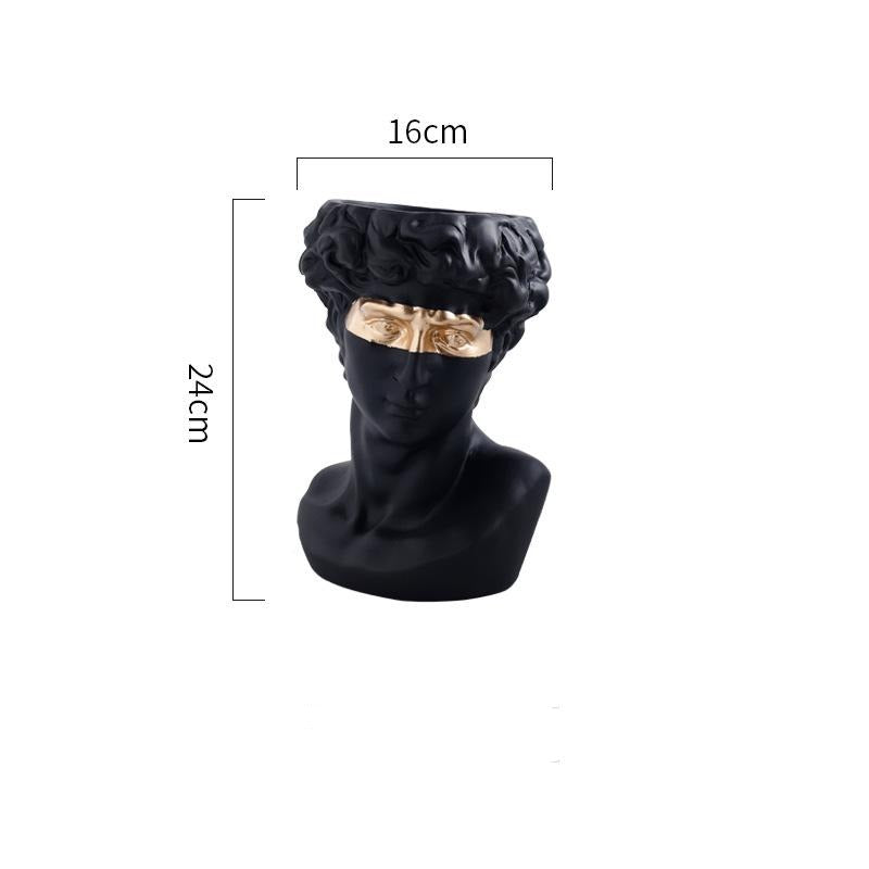 David Bust Planter with Golden Eye Mask Ceramic Vase Statue Flower Cactus Succulent Plant Pot