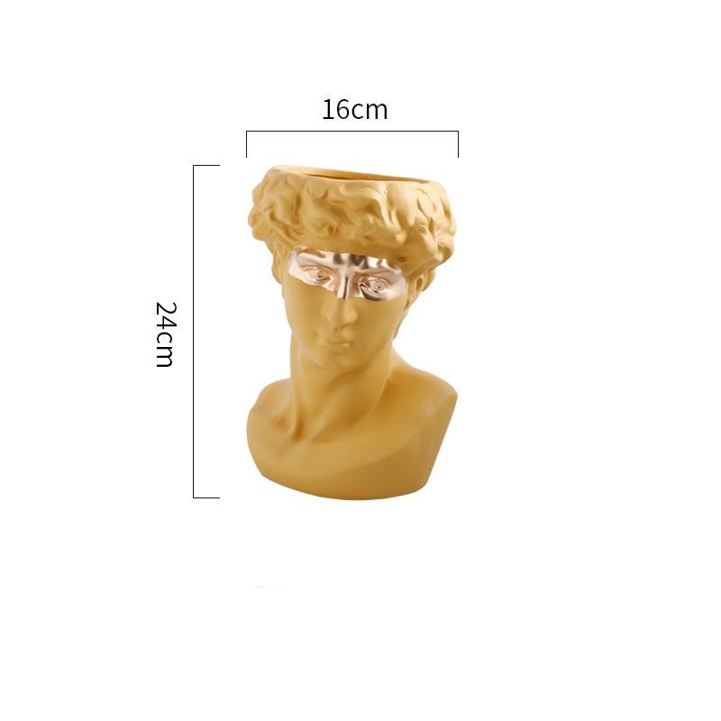 David Bust Planter with Golden Eye Mask Ceramic Vase Statue Flower Cactus Succulent Plant Pot