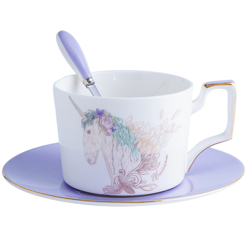 3 Pieces Girly Fantasy Unicorn Flower Coffee Tea Cup And Saucer Set with Spoon