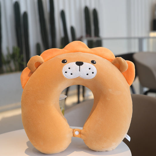 Lion Neck Pillow Yellow Cartoon Plush Kids Chin Support Travel Sleeping Cushion