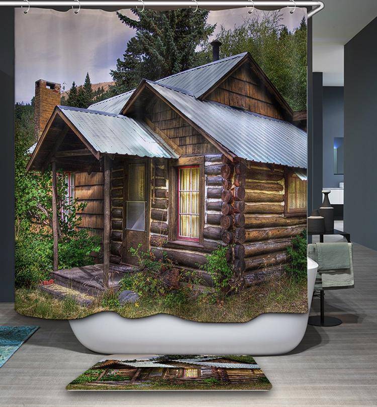 Outhouse Country Wooden Lodge Peaceful Log Cabin Shower Curtain