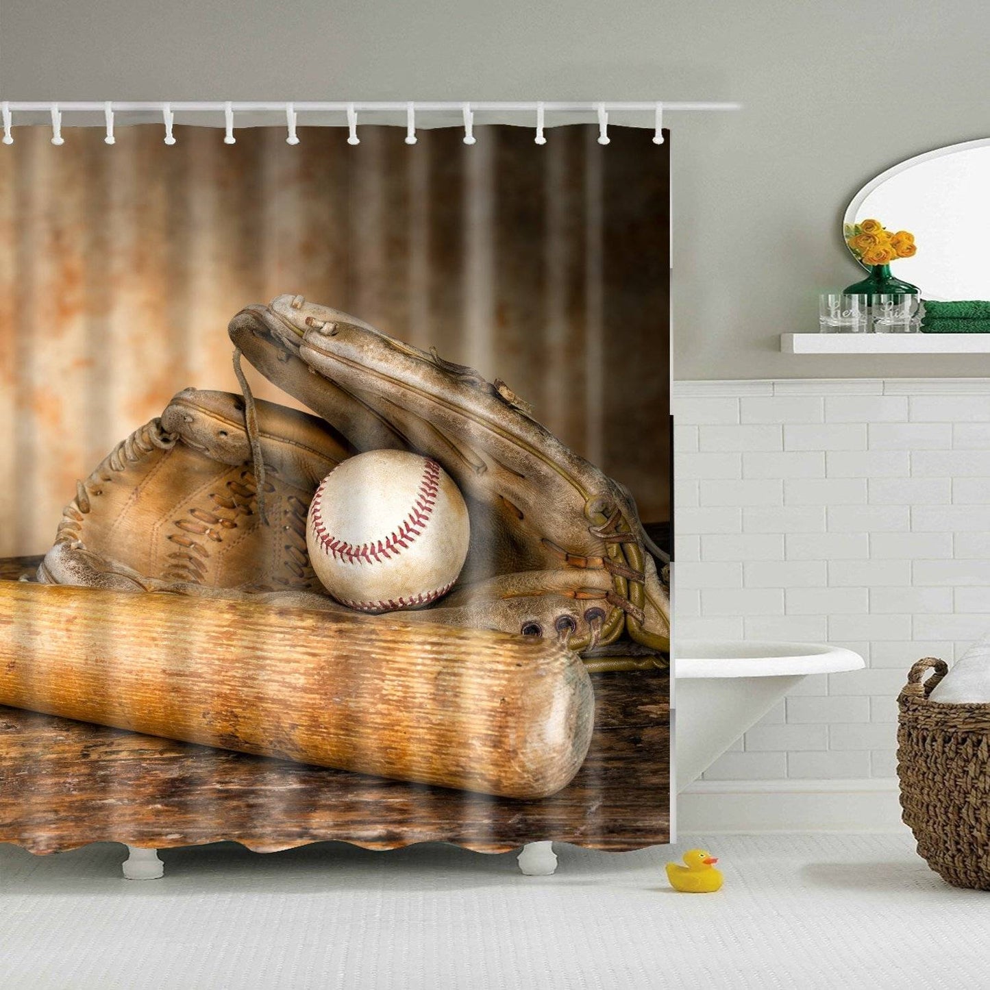 Sports Rustic Baseball Gear Shower Curtain