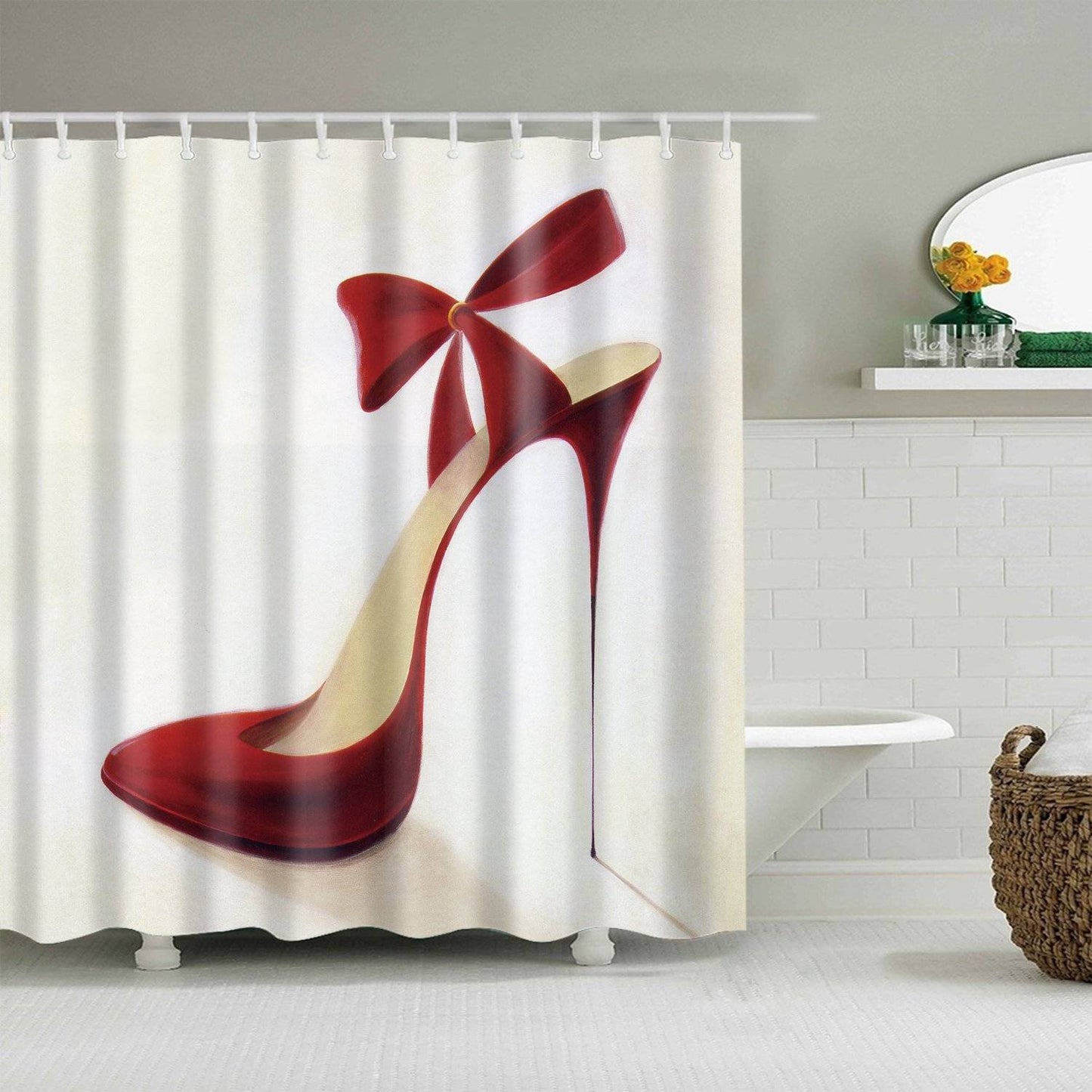 Bow Knot Red Shoe Girly Feminine High Heel Shower Curtain