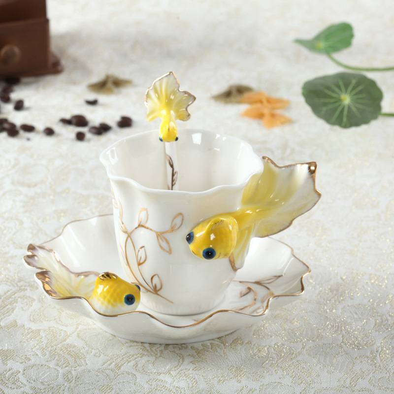 Koi Fish Tea Cup And Saucer Set with Plate Spoon - 3 Pieces