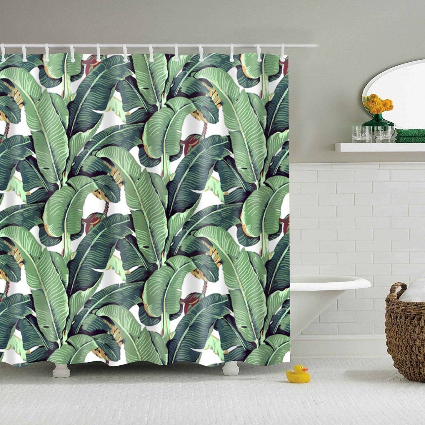 Tropical Rainforest Green Leaves Banana Leaf Shower Curtain