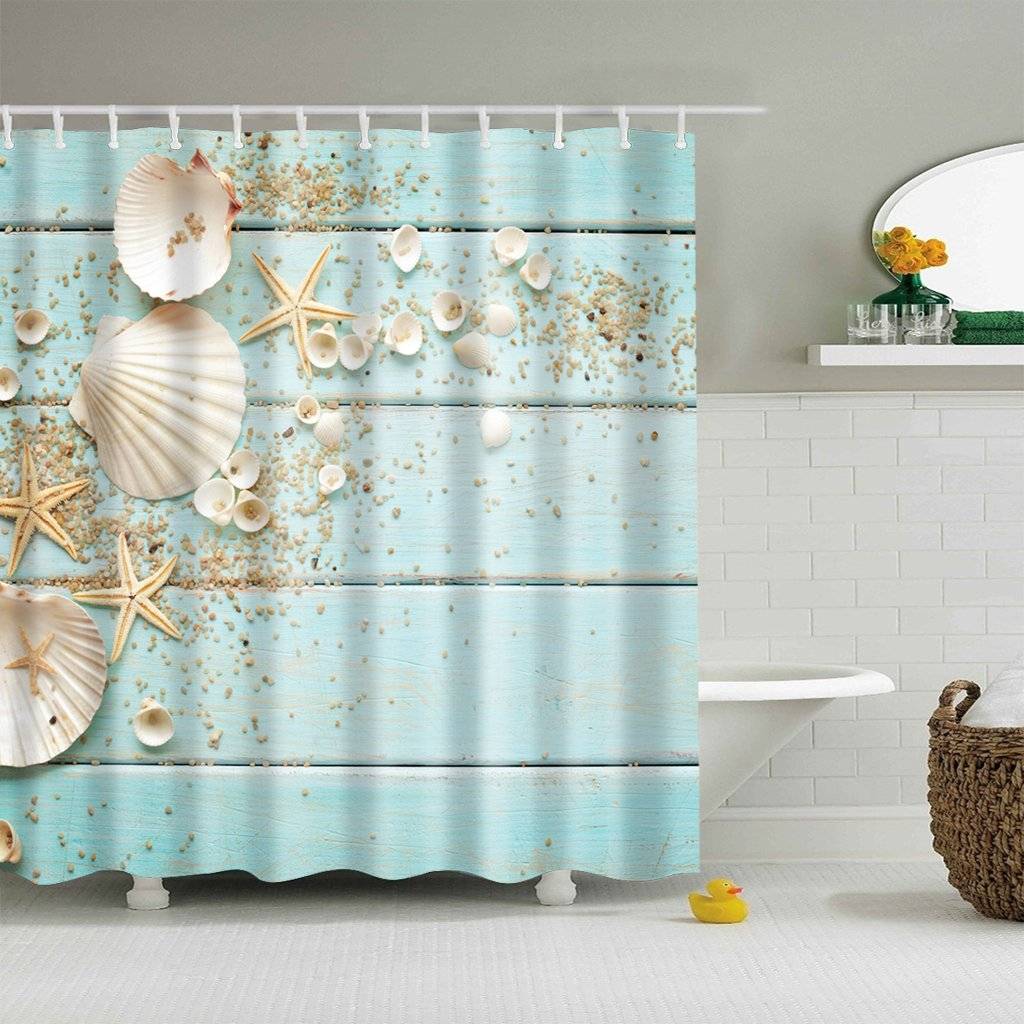 Blue Deck Barn Door Nautical Marine Seashell Shower Curtain