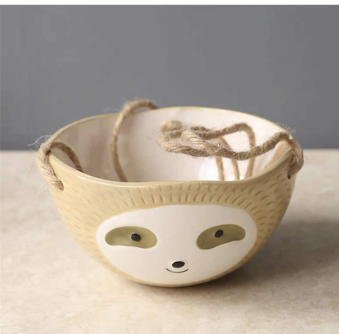 Cute Sloth Face Drawing Small Succulent Pot Oval Shape Hanging Sloth Planter
