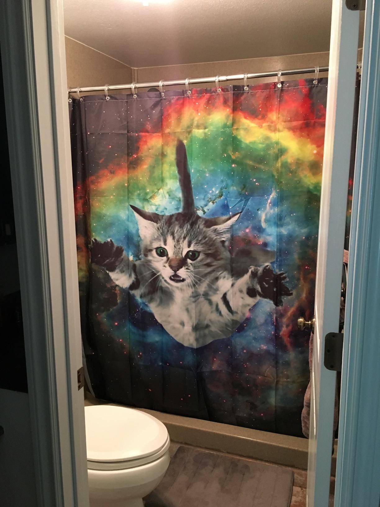 Space Kitten Galaxy Cat Need A Hug Shower Curtain