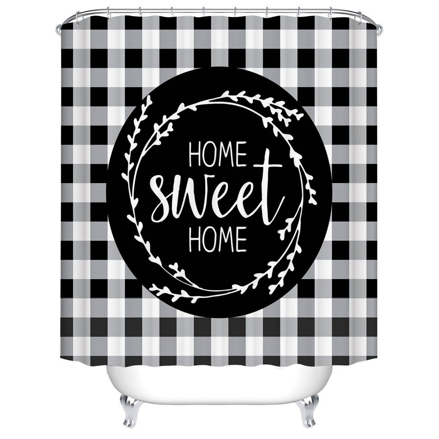 Buffalo Plaid Black White Home Sweet Home Shower Curtain