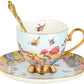 Spring Butterfly Floral Elegant Tea Cup And Saucer Set with Spoon Bone China with Gold Trim
